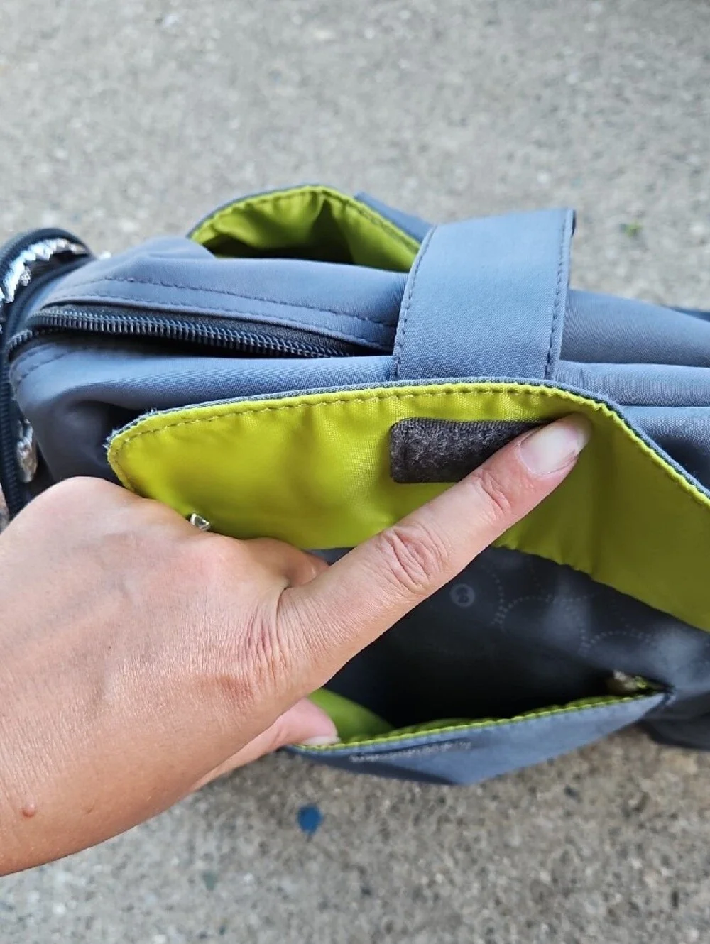 Gray Baby Bag with Lime Green Interior - Women's Diaper Tote